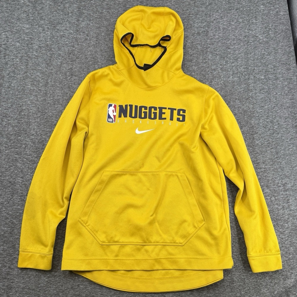 Nike NBA Denver Nuggets Spotlight Hoodie Mens Large Yellow Dri-Fit Pregame Top